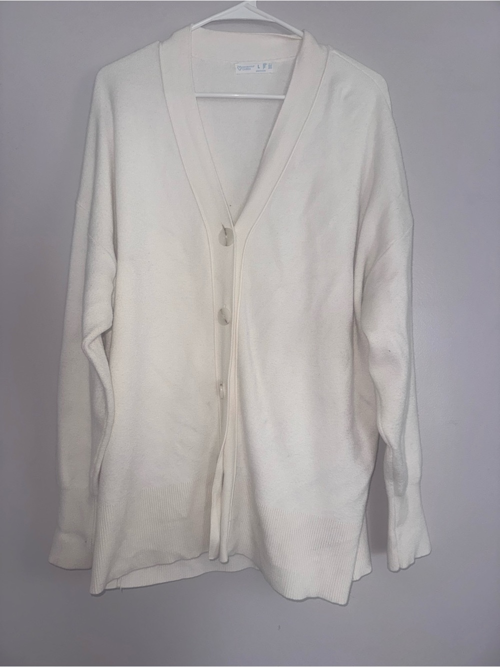 Women's Cream V-Neck Button Cardigan Sweater